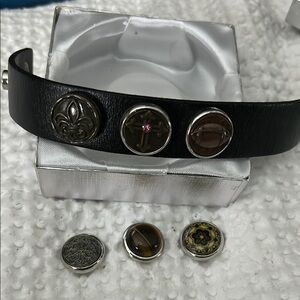 Black Leather Bracelet with Interchangeable Charms